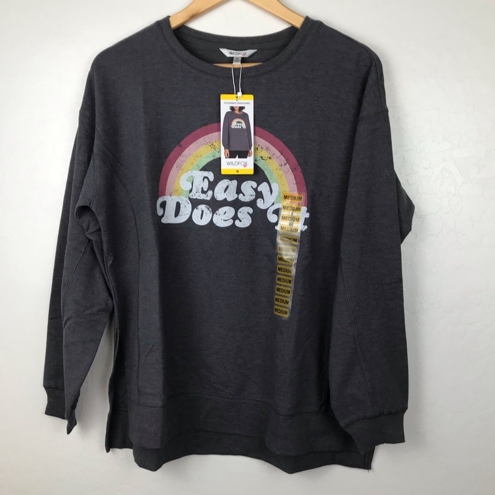 Wildfox Women's Gray Long Sleeve French Terry Statement Sweatshirt